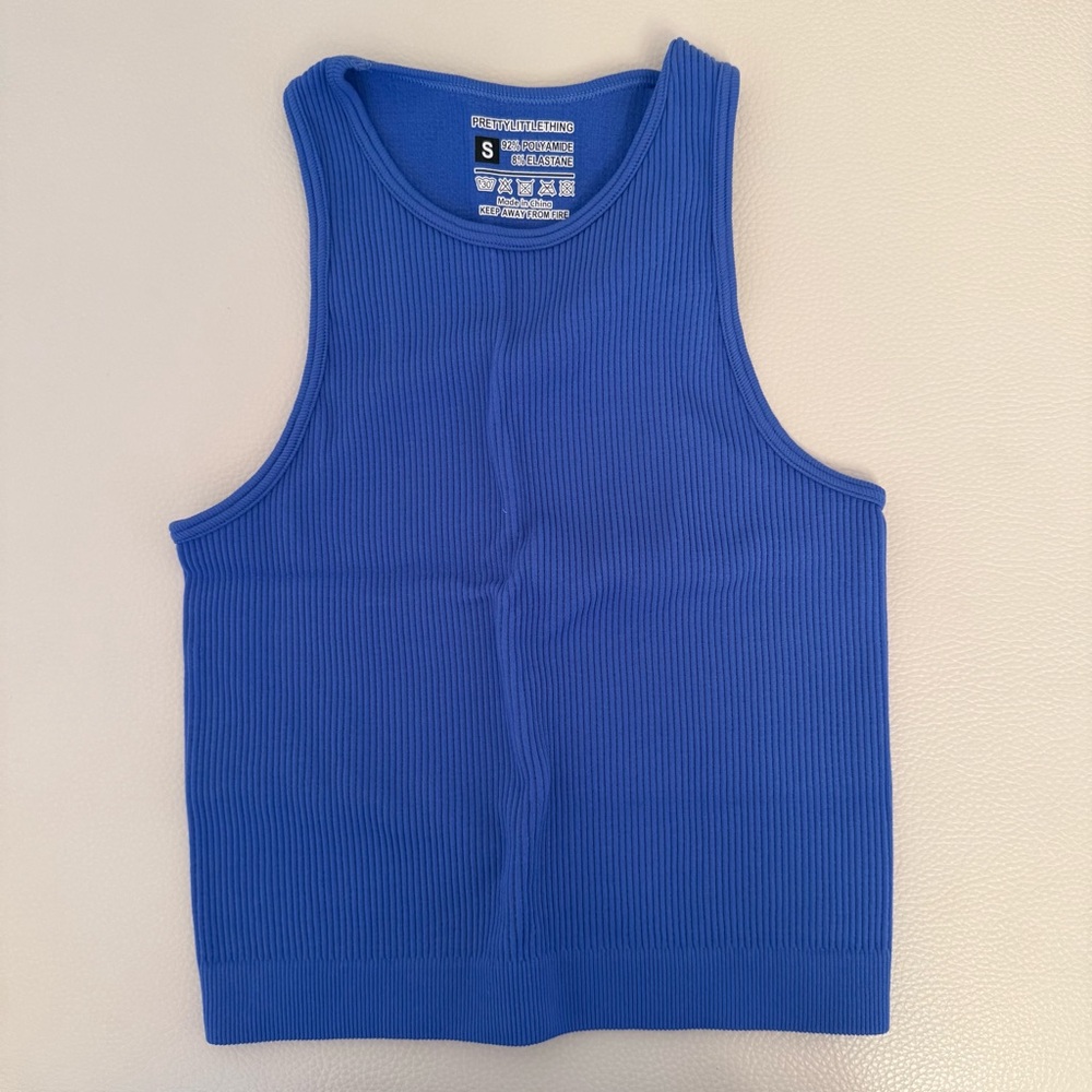 PrettyLittleThing Ribbed Blue Tank Top